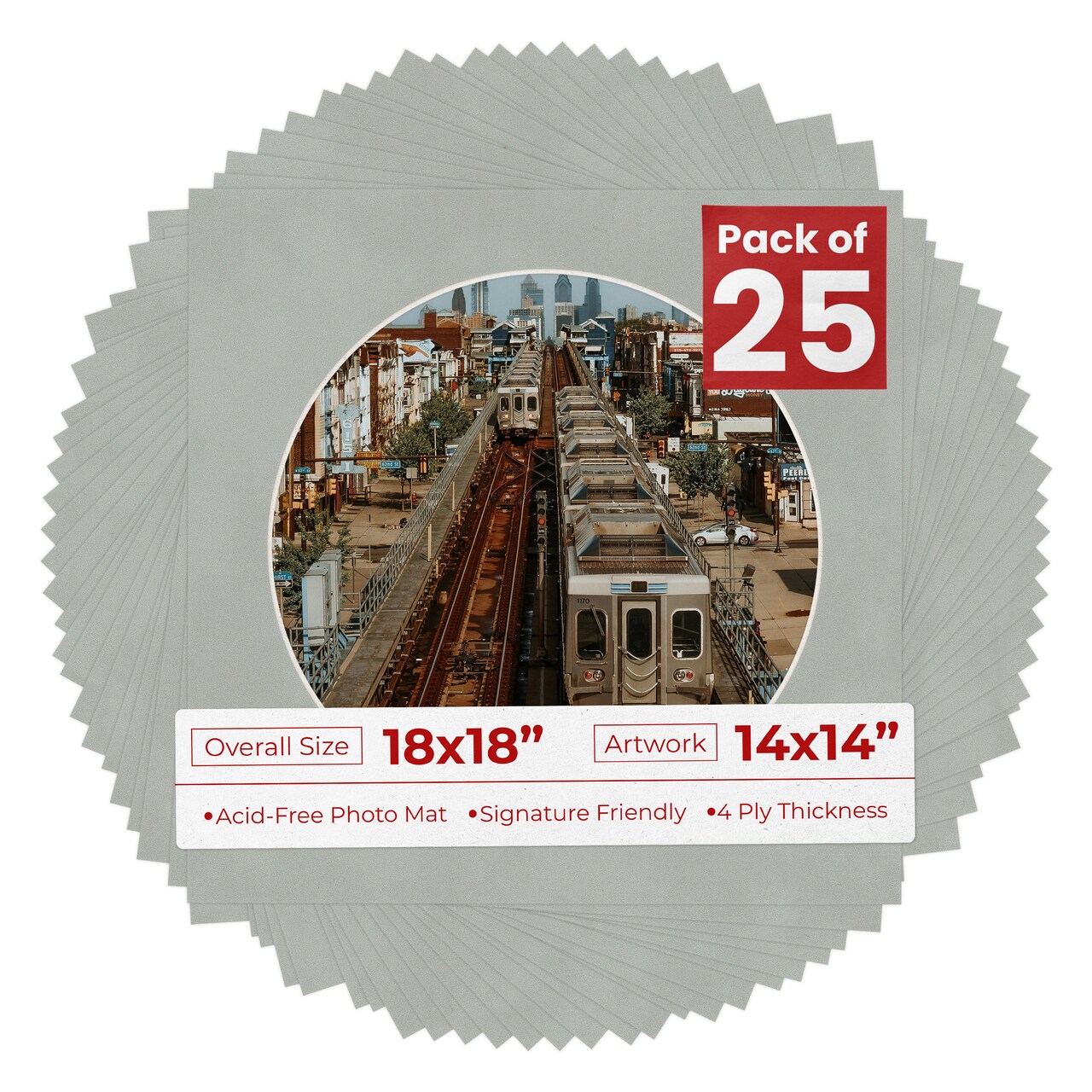 Light Grey Suede Mat Board for 18x18 Frames - Circle Opening for 14x14 Photos